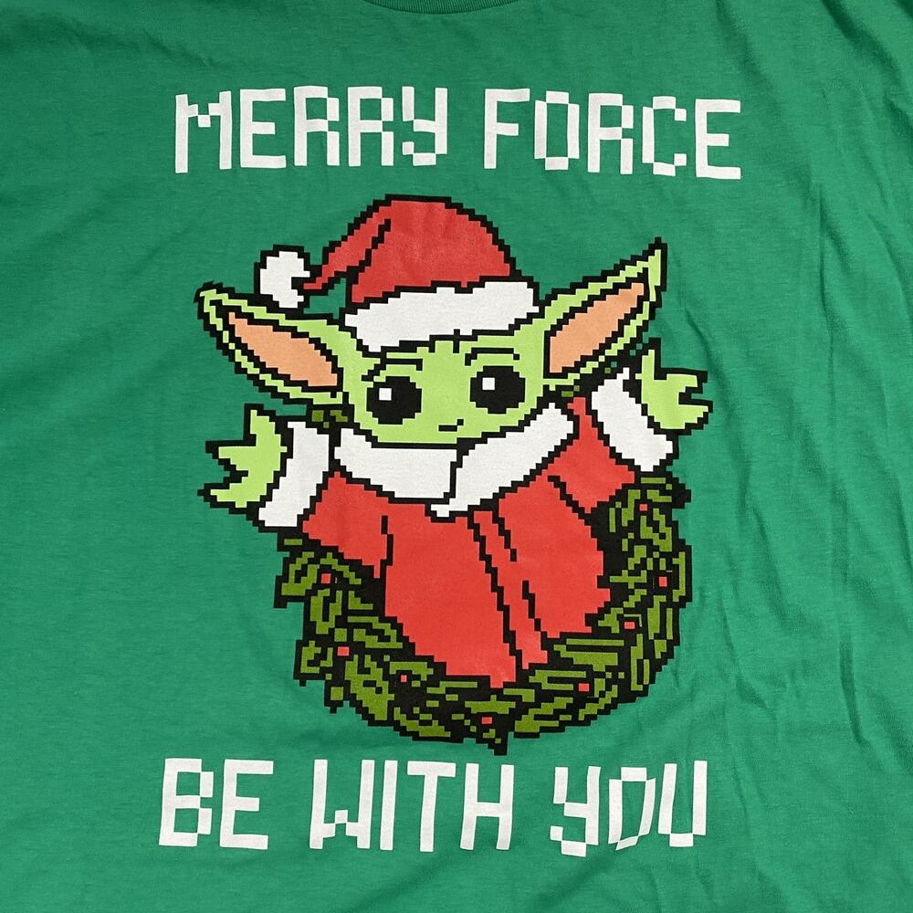 Star Wars T Shirt Mens 2XL Mandalorian Grogu Merry Force Be With You Christmas - Picture 7 of 9